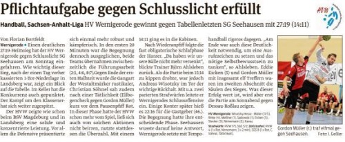 Volksstimme Bericht zum Spiel der 1. Mannschaft gegen Seehausen